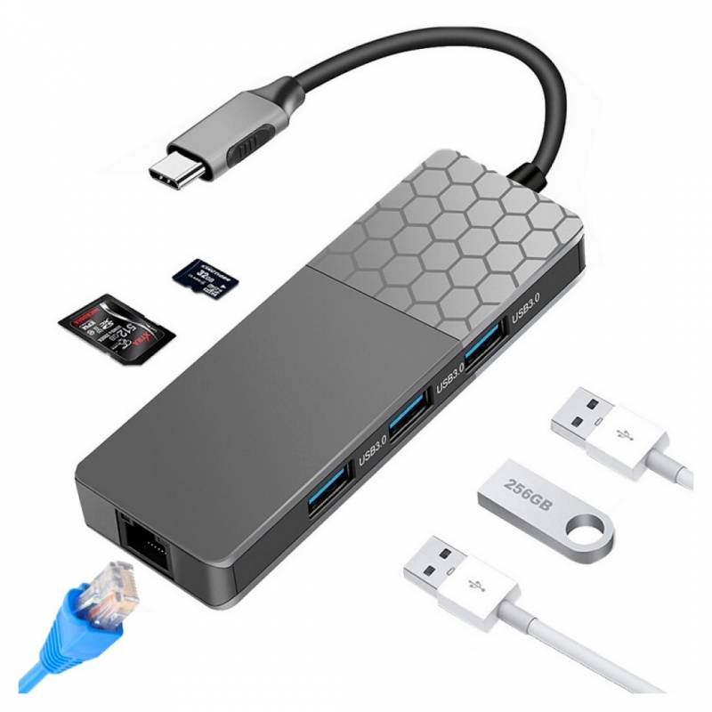 Adaptador Usb-C A Lan/Tf/Micro-Sd/Sd + 3 Usb 3.1 (T01937)