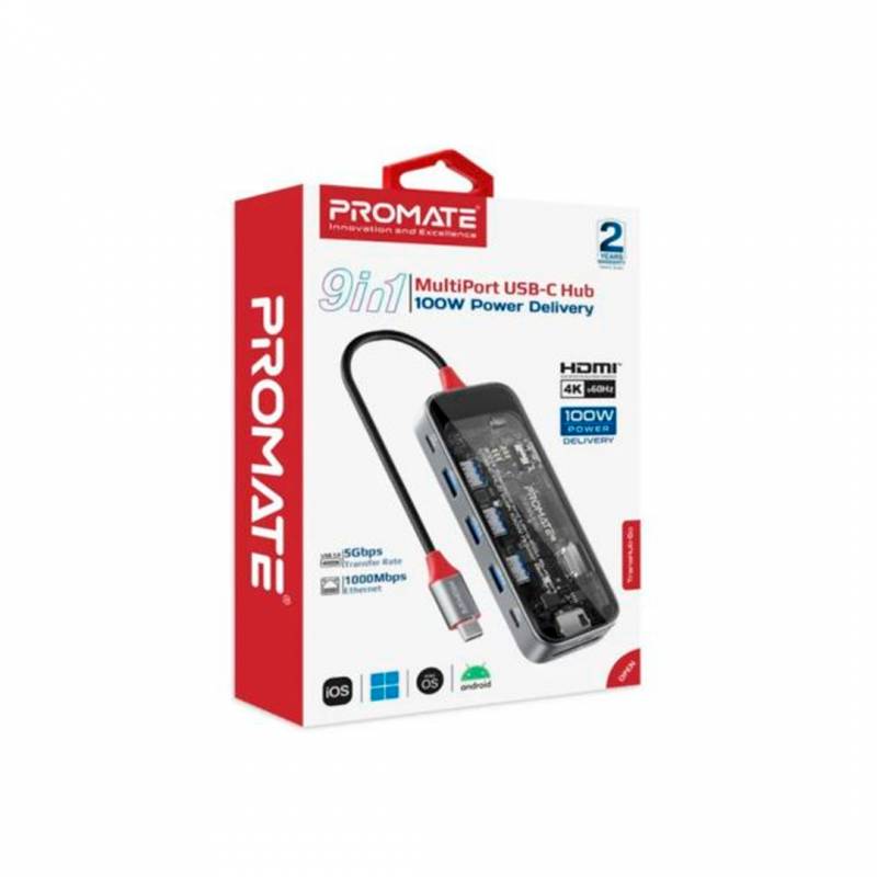 Hub Promate Transhub-Go Hub 9 En 1. 100W