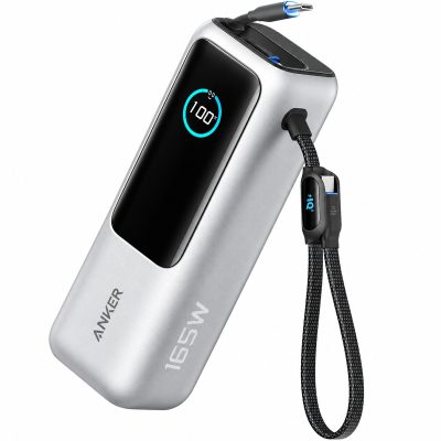 Power Bank Anker 25K 25000Mah 165W Usb-C Con Cables Integrados Retrã¡Ctiles Plata (A1695H41)