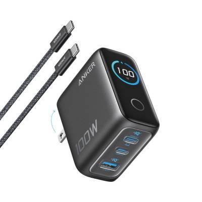 Cargador Anker B121B Gan 100W 2 Usb-C + Usb-A Con Pantalla Inteligente