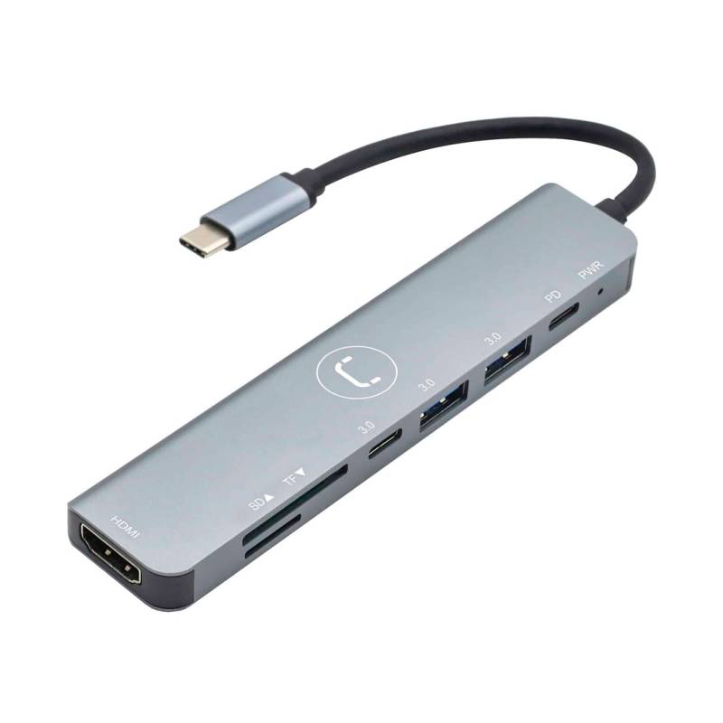 Hub Usb C 7En1 Unno Hb1107Sv Hdmi Usb Lector De Tarjetas