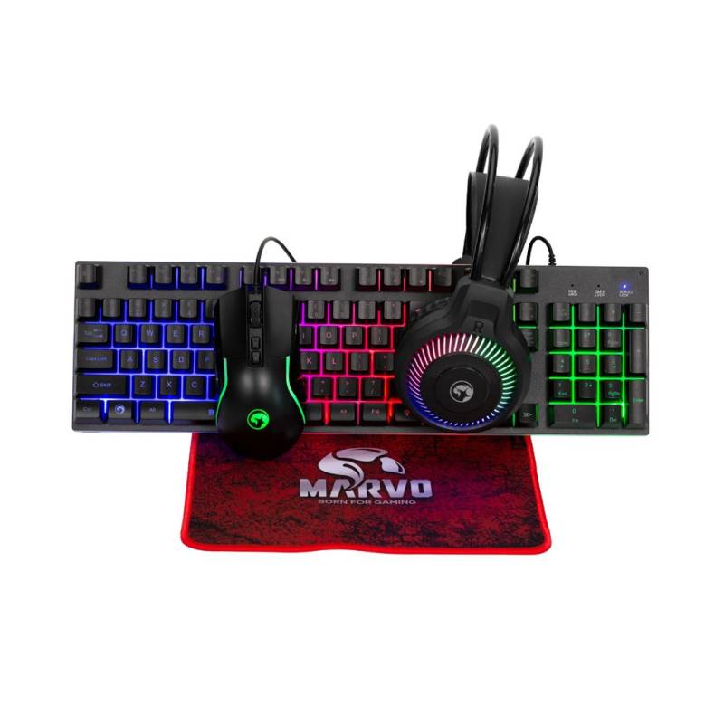 Combo Gaming Cm416-Sp Marvo Teclado Mouse Auricular Pad Negro Rgb
