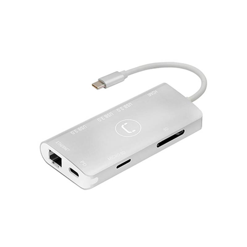 Hub Unno Tipo C 8 En 1 Hdmi Rj45 Pd Usb 3.0 Sd Micro Sd