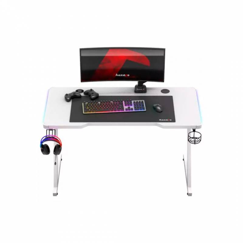 Escritorio Gamer Huzaro Hz-Hero 2.5 Rgb Con Luces Led Blanco