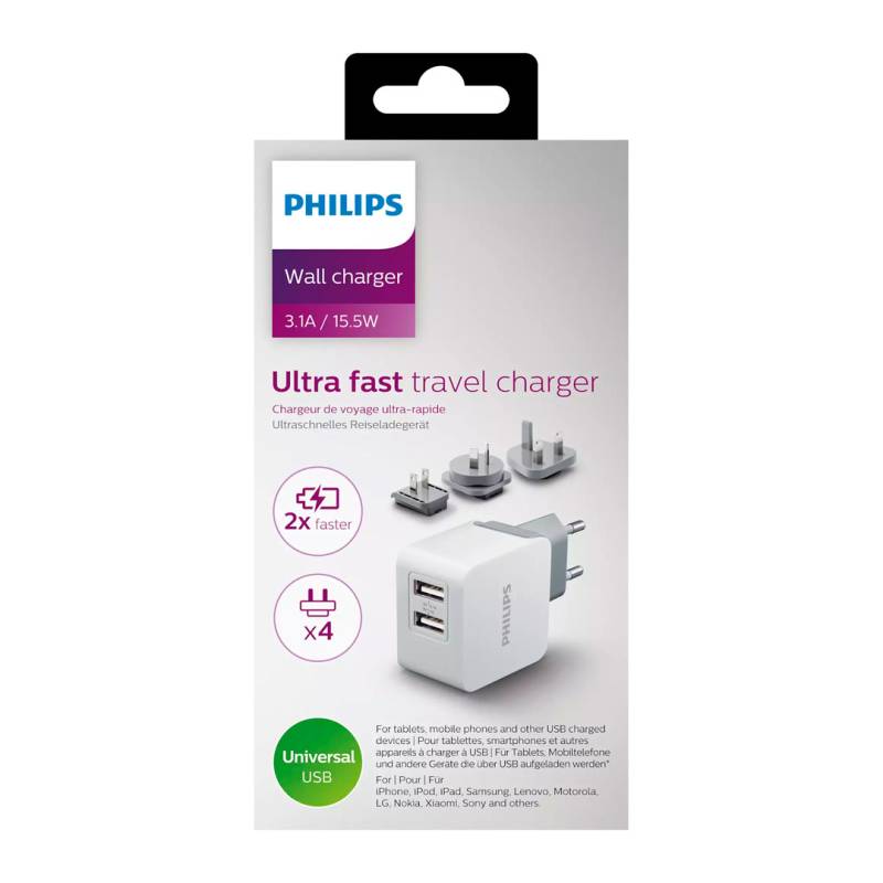 Cargador De Pared Philips Dlp2220/10 2Usb 15,5W