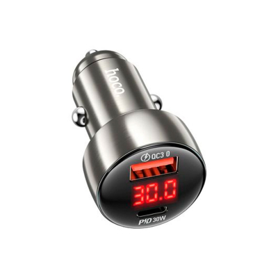 Cargador De Auto Dual Port 48W Usb-A Y Usb-C Metal Gray Hoco Z50