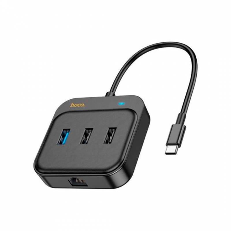 Hub Usb Hoco Hb37 6 En 1 Usb-C A Usb - A A Hdmi -Rj45 Negro.