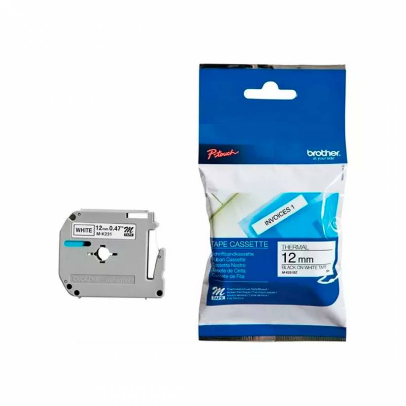Cinta Para Rotuladora Brother 12 Mm (No Laminada) Blanco-Negro Mk231Bz