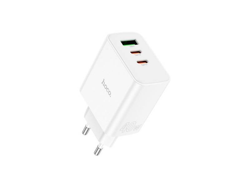 Cargador De Pared Hoco C126A 2 Usb-C/1Usb-A Eu 40W Blanco.