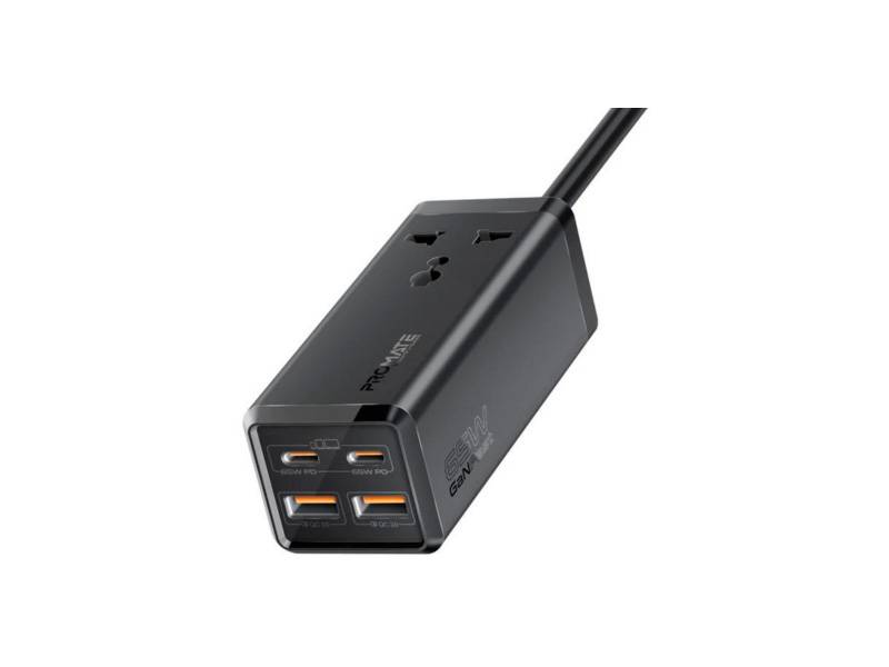 Estacion De Carga Promate Powerbrix-Gan65 Multipuertos 65W.