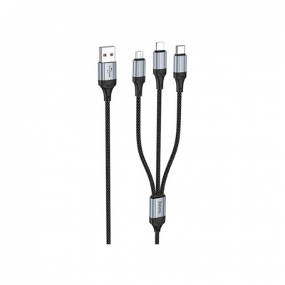 Cable Hoco Fresh 3 En 1 Usb-A A Usb-C/Micro Usb/Lightning Negro 1M