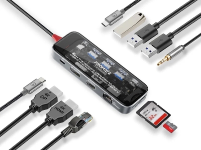 Hub Promate Transhub-Pro Hub 11 En 1 Usb-C A Usb-C/A/Hdmi/Sd/Aux/Lan 100W