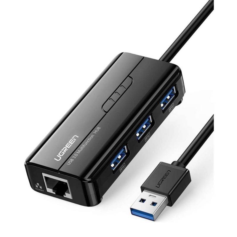 Hub Ugreen Usb 3.0 - Ethernet Rj45 - X 3 Puertos Usb Con Adaptador Ethernet - 10/100/1000 - Negro  (Uh3Ae)