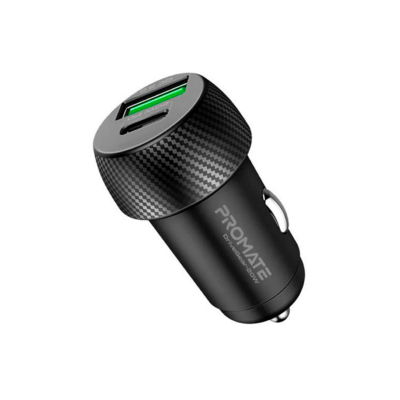 Promate Drivegear-20W Cargador Mini P/Auto Usb/Usb-C Negro