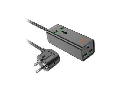 Zapatilla Hoco Ac9A Cargador Schuko Universal Usb-C Usb-A Negro 30W
