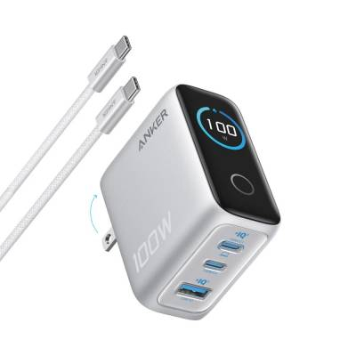 Cargador Anker B121B Gan 100W 2 Usb-C + Usb-A Con Pantalla Inteligente
