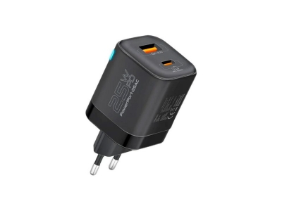 Cargador De Pared Promate  Powerport -25 Ac. Eu- Bk 25W Usb-C/A 3.0.