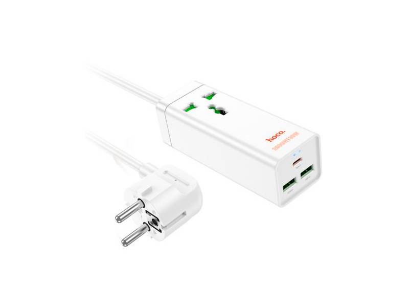 Cargador De Pared/Zapatilla Hoco 1 Usb-C/2 Usb-A Blanco 30W