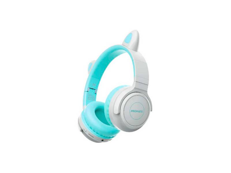 Auriculares Para Niños Promate Panda.aqa Blanco Y Celeste.