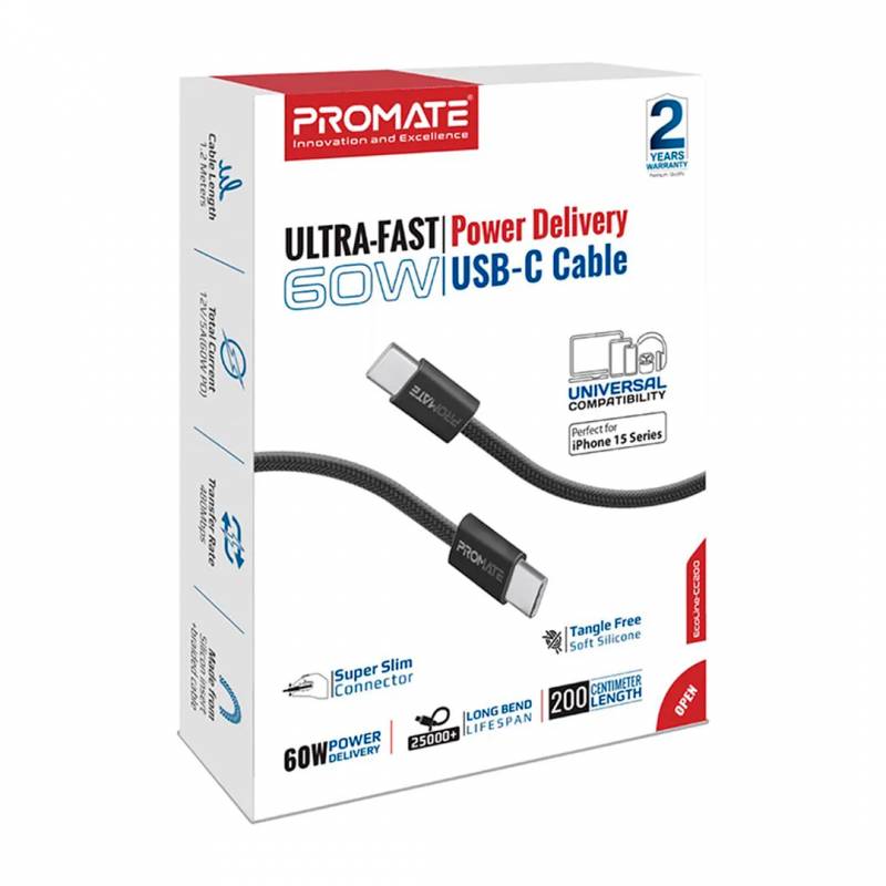Cable Promate Ecoline-Cc200 Usb-C A Usb-C 60W 2M