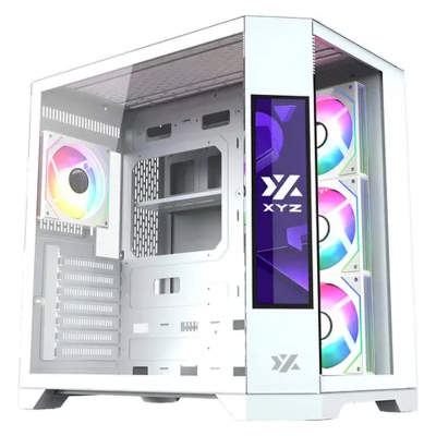 Gabinete Gamer Hsi Xyz Airone 60 Mesh Mid Tower Atx Vidrio Templado 4 Fan Argb Blanco