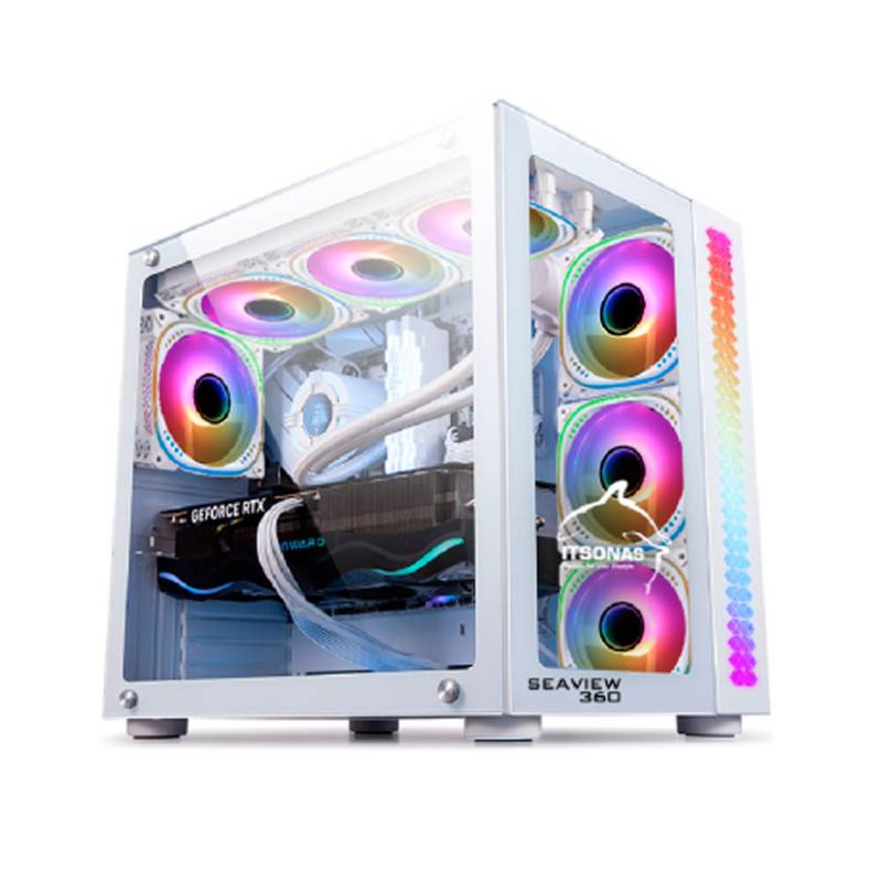 Gabinete Pc Gamer Seaview Blanco Vidrio Templado 7 Fanes Argb