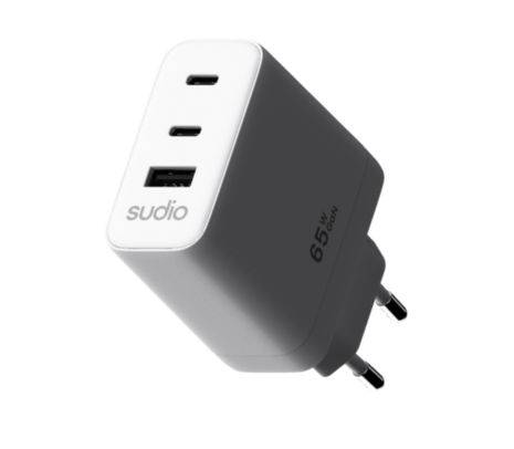 Cargador De Pared Sudio P3 65W Gan 2X Usb-C + Usb-A Blanco