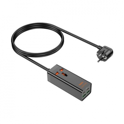 Cargador Hoco Ac10A Zapatilla Negra Usb-C Y 2 Usb-A