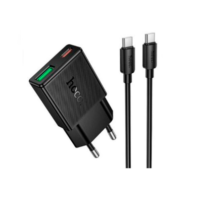 Cargador De Pared 20W (Usb-C + Usb-A) C/Cable Usb-C Black Hoco N73