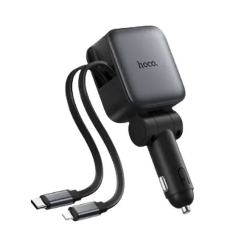 Cargador De Auto Z67A 189331 Hoco Pd60W Usb-C + Usb-A Con Cable Usb-C/Lightning Gris