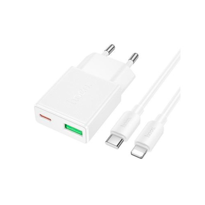 Cargador De Pared 20W (Usb-C + Usb-A) C/Cable Usb-C White Hoco N73